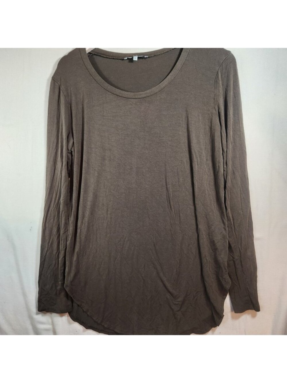 Emma's Closet Womens Olive Brown Rayon Modal Long Sleeve Scoop Neck Top Large